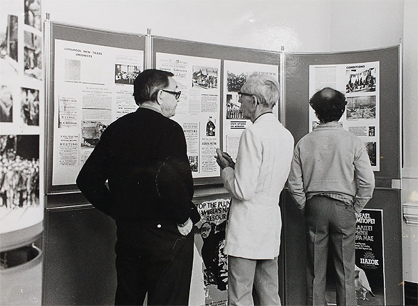 Photo of Bill Hunter at 'The Life and Times of Edward Rushton' exhibition, held in MTUCURC Hardman Street c1985
